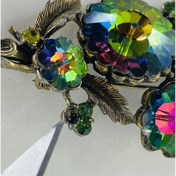 Vintage MCM Weiss Watermelon Rivoli Aurora Borealis Crystal Floral Brooch Pin - Picture 16 of 16